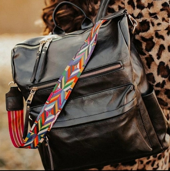 BohoTru Fashion Boutique Handbags - Black Convertible Guitar Strap Backpack Purse Bag